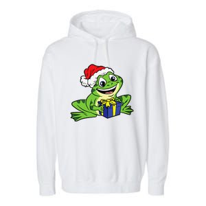 Frog Santa Hat Christmas Pajama Cute Animal XMas Holiday Garment-Dyed Fleece Hoodie