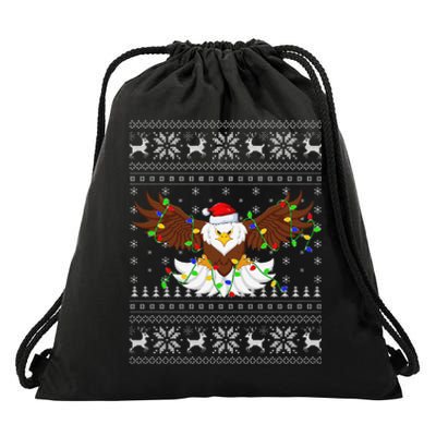 Funny Santa Hat Bald Eagle Xmas Lighting Ugly Bald Eagle Christmas Gift Drawstring Bag