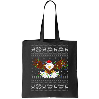 Funny Santa Hat Bald Eagle Xmas Lighting Ugly Bald Eagle Christmas Gift Tote Bag