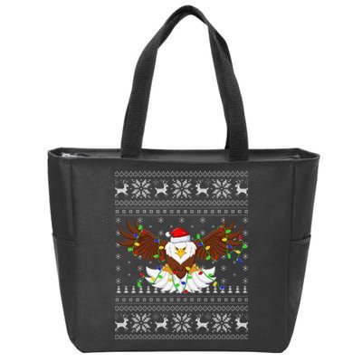 Funny Santa Hat Bald Eagle Xmas Lighting Ugly Bald Eagle Christmas Gift Zip Tote Bag