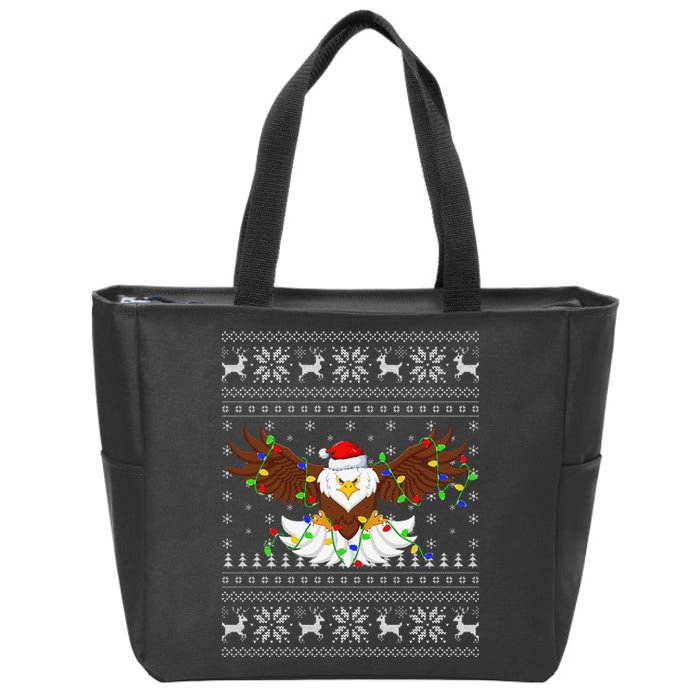 Funny Santa Hat Bald Eagle Xmas Lighting Ugly Bald Eagle Christmas Gift Zip Tote Bag