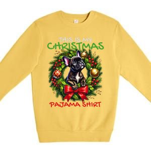 Frenchie Santa Hat & Christmas Lights Cute French Bulldog Premium Crewneck Sweatshirt