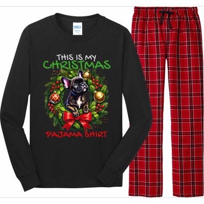 Frenchie Santa Hat & Christmas Lights Cute French Bulldog Long Sleeve Pajama Set