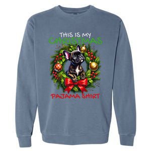 Frenchie Santa Hat & Christmas Lights Cute French Bulldog Garment-Dyed Sweatshirt