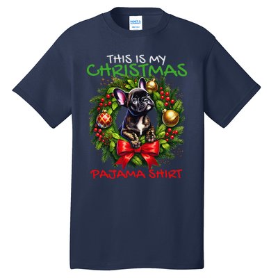 Frenchie Santa Hat & Christmas Lights Cute French Bulldog Tall T-Shirt