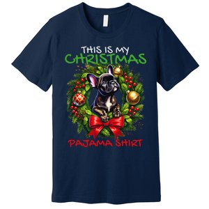 Frenchie Santa Hat & Christmas Lights Cute French Bulldog Premium T-Shirt