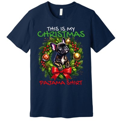 Frenchie Santa Hat & Christmas Lights Cute French Bulldog Premium T-Shirt