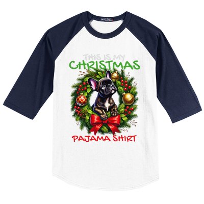 Frenchie Santa Hat & Christmas Lights Cute French Bulldog Baseball Sleeve Shirt