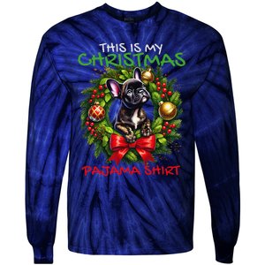 Frenchie Santa Hat & Christmas Lights Cute French Bulldog Tie-Dye Long Sleeve Shirt