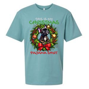 Frenchie Santa Hat & Christmas Lights Cute French Bulldog Sueded Cloud Jersey T-Shirt