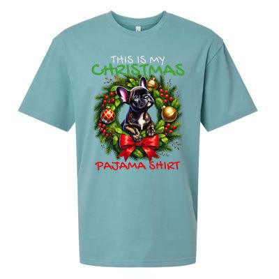 Frenchie Santa Hat & Christmas Lights Cute French Bulldog Sueded Cloud Jersey T-Shirt