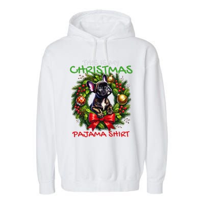 Frenchie Santa Hat & Christmas Lights Cute French Bulldog Garment-Dyed Fleece Hoodie