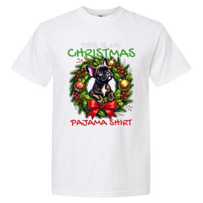 Frenchie Santa Hat & Christmas Lights Cute French Bulldog Garment-Dyed Heavyweight T-Shirt