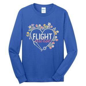 Floral Stethoscope Heart Nursing Flight Nurse Gift Tall Long Sleeve T-Shirt