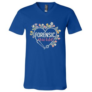 Floral Stethoscope Heart Nursing Forensic Nurse Gift V-Neck T-Shirt