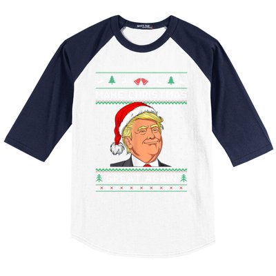 Funny Santa Hat Trump Make Christmas Great Again Ugly Xmas Meaningful Gift Baseball Sleeve Shirt