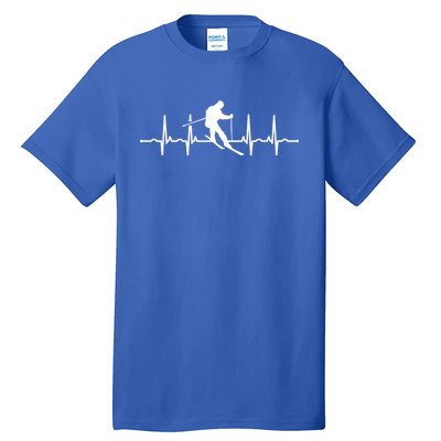 Funny Skiing Heartbeat Ski Design For Skiers Gift Tall T-Shirt