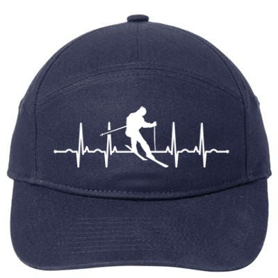 Funny Skiing Heartbeat Ski Design For Skiers Gift 7-Panel Snapback Hat