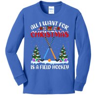 Funny Santa Hat All I Want For Christmas Is A Field Hockey Gift Kids Long Sleeve Shirt