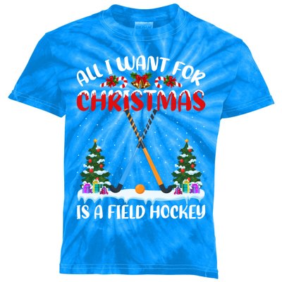 Funny Santa Hat All I Want For Christmas Is A Field Hockey Gift Kids Tie-Dye T-Shirt