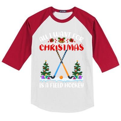 Funny Santa Hat All I Want For Christmas Is A Field Hockey Gift Kids Colorblock Raglan Jersey