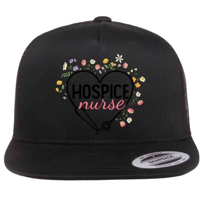 Floral Stethoscope Heart Nursing Hospice Nurse Funny Gift Flatbill Hat