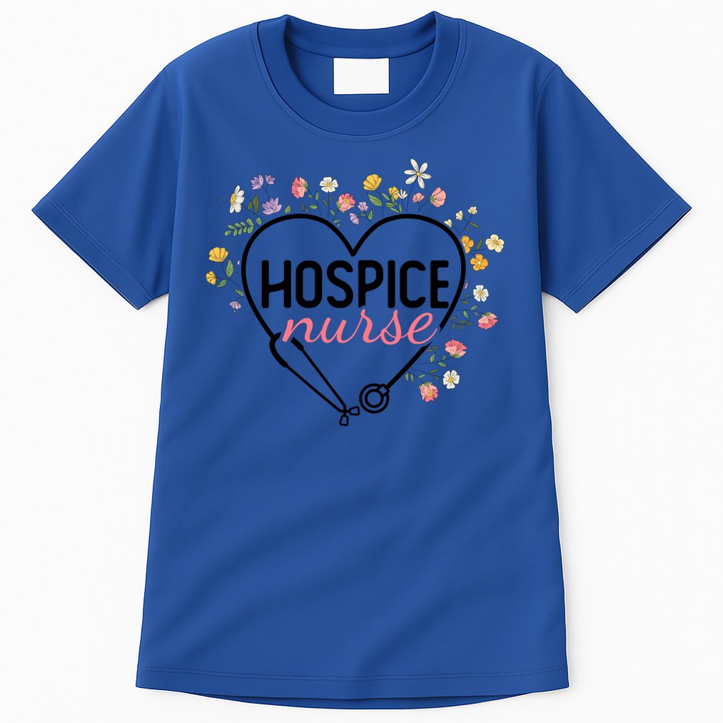 Floral Stethoscope Heart Nursing Hospice Nurse Funny Gift Tall T-Shirt