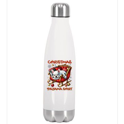 Frenchie Santa Hat & Christmas Lights Cute French Bulldog Stainless Steel Insulated Water Bottle