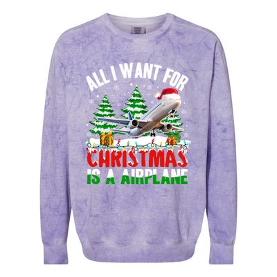 Funny Santa Hat I Want For Christmas Is A Airplane Ugly Xmas Cool Gift Colorblast Crewneck Sweatshirt