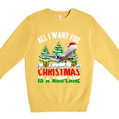 Funny Santa Hat I Want For Christmas Is A Airplane Ugly Xmas Cool Gift Premium Crewneck Sweatshirt