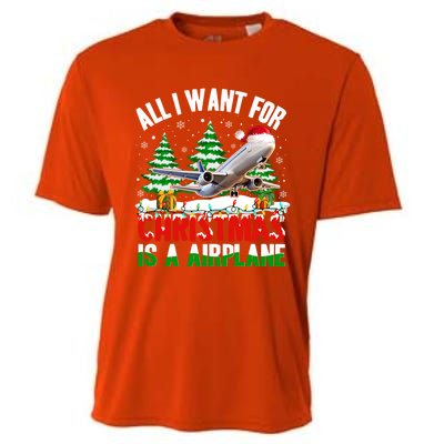 Funny Santa Hat I Want For Christmas Is A Airplane Ugly Xmas Cool Gift Cooling Performance Crew T-Shirt