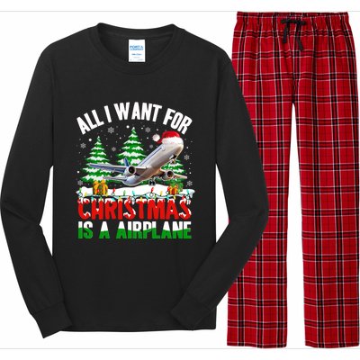 Funny Santa Hat I Want For Christmas Is A Airplane Ugly Xmas Cool Gift Long Sleeve Pajama Set