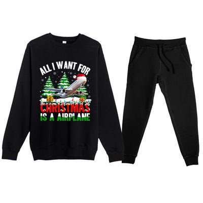 Funny Santa Hat I Want For Christmas Is A Airplane Ugly Xmas Cool Gift Premium Crewneck Sweatsuit Set