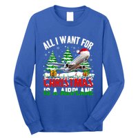 Funny Santa Hat I Want For Christmas Is A Airplane Ugly Xmas Cool Gift Long Sleeve Shirt