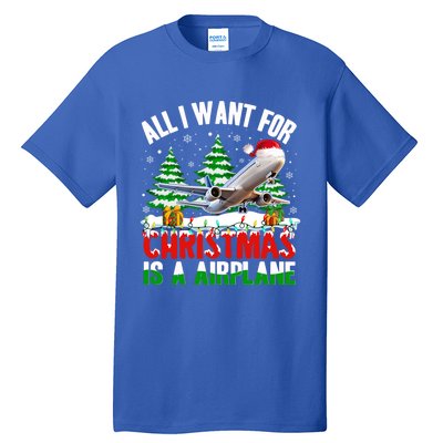 Funny Santa Hat I Want For Christmas Is A Airplane Ugly Xmas Cool Gift Tall T-Shirt