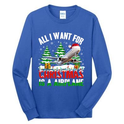 Funny Santa Hat I Want For Christmas Is A Airplane Ugly Xmas Cool Gift Tall Long Sleeve T-Shirt