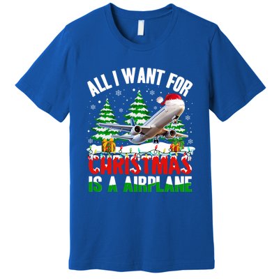 Funny Santa Hat I Want For Christmas Is A Airplane Ugly Xmas Cool Gift Premium T-Shirt