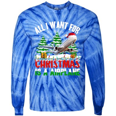 Funny Santa Hat I Want For Christmas Is A Airplane Ugly Xmas Cool Gift Tie-Dye Long Sleeve Shirt