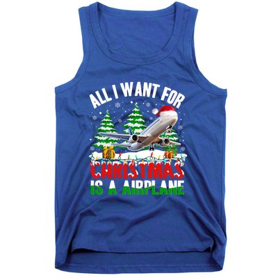 Funny Santa Hat I Want For Christmas Is A Airplane Ugly Xmas Cool Gift Tank Top