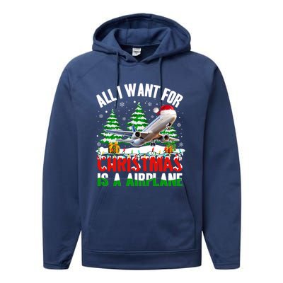 Funny Santa Hat I Want For Christmas Is A Airplane Ugly Xmas Cool Gift Performance Fleece Hoodie