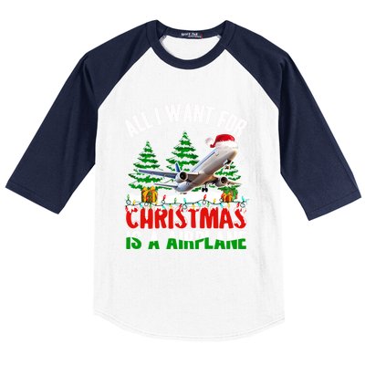 Funny Santa Hat I Want For Christmas Is A Airplane Ugly Xmas Cool Gift Baseball Sleeve Shirt