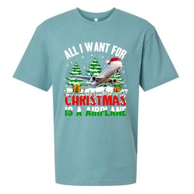 Funny Santa Hat I Want For Christmas Is A Airplane Ugly Xmas Cool Gift Sueded Cloud Jersey T-Shirt