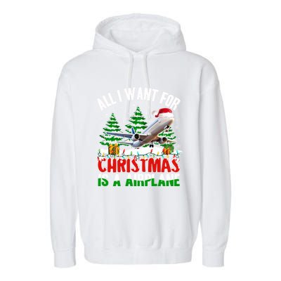 Funny Santa Hat I Want For Christmas Is A Airplane Ugly Xmas Cool Gift Garment-Dyed Fleece Hoodie