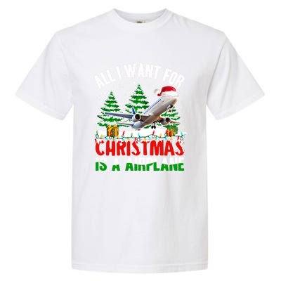 Funny Santa Hat I Want For Christmas Is A Airplane Ugly Xmas Cool Gift Garment-Dyed Heavyweight T-Shirt