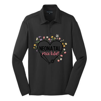 Floral Stethoscope Heart Nursing Neonatal Nurse Gift Silk Touch Performance Long Sleeve Polo