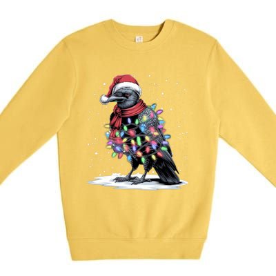 Funny Santa Hat Crow Crow Christmas Tree Lights Premium Crewneck Sweatshirt