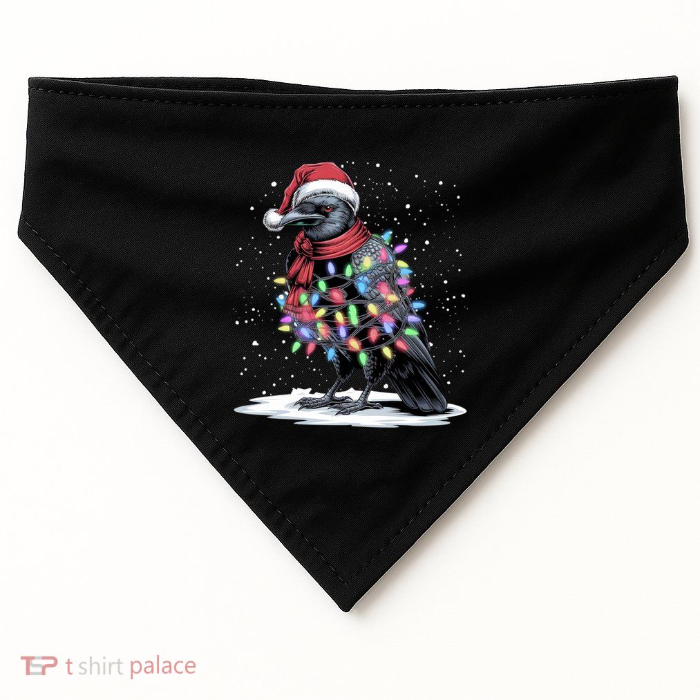 Funny Santa Hat Crow Crow Christmas Tree Lights USA-Made Doggie Bandana
