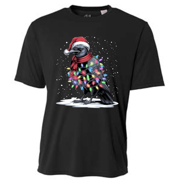 Funny Santa Hat Crow Crow Christmas Tree Lights Cooling Performance Crew T-Shirt