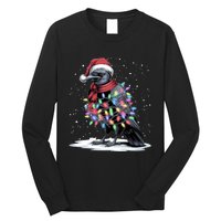 Funny Santa Hat Crow Crow Christmas Tree Lights Long Sleeve Shirt