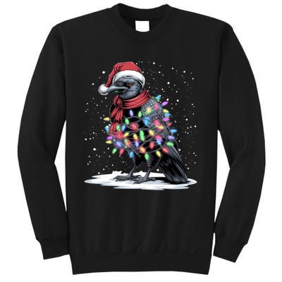 Funny Santa Hat Crow Crow Christmas Tree Lights Sweatshirt